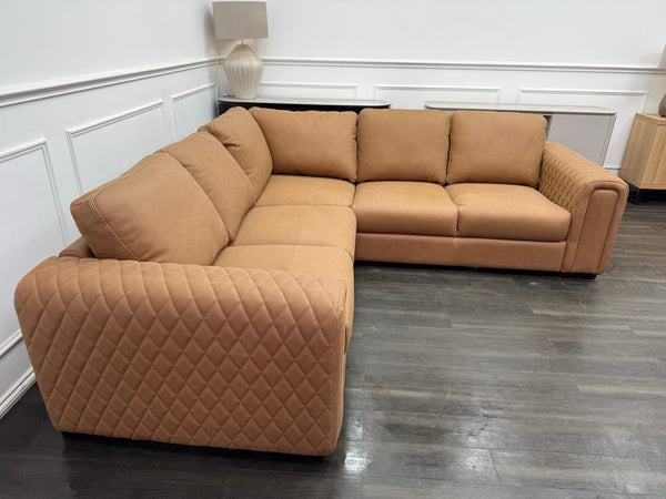 Sofology Tan Brown Leather Symmetrical Corner Sofa (Not Recliner)5