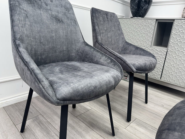 Furniture Village Veja Grey Velvet Set Of 4 Swivel Dining Chairs4