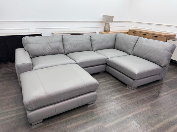 Next Houghton Grey Leather Corner Sofa Open End With Footstool18
