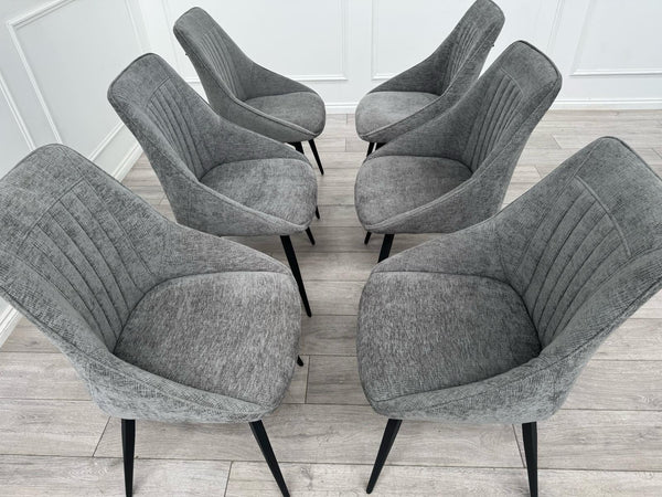 Furniture Village Crete Set Of 6 Swivel Dining Chairs Grey Fabric (Delivery)8
