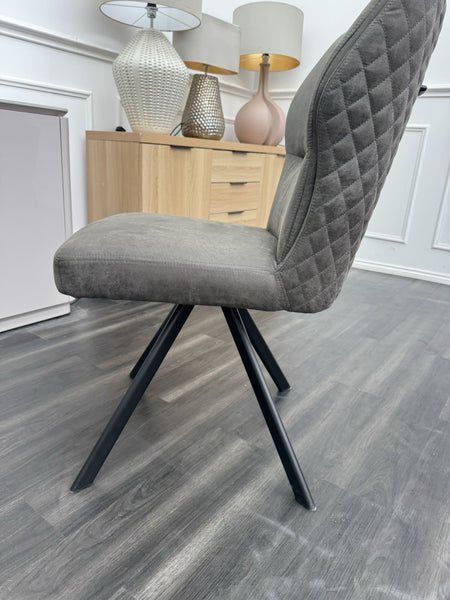 FV Loki Steel Grey Fabric Swivel Dining Chair With Handle (Choose Quantity)8