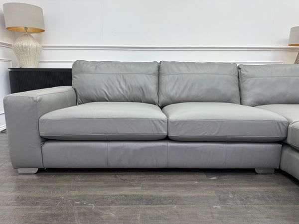 Next Houghton Grey Leather Corner Sofa Open End With Footstool8
