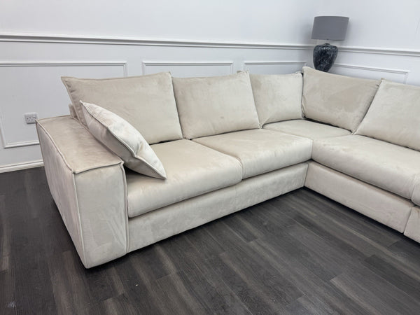 DFS Large Cream Velvet Corner Sofa Left Hand Facing (Fast Delivery)4