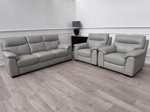 Furniture Village Grey Genuine Leather Sofa 3 Seater Sofa + 2x Armchairs Set14