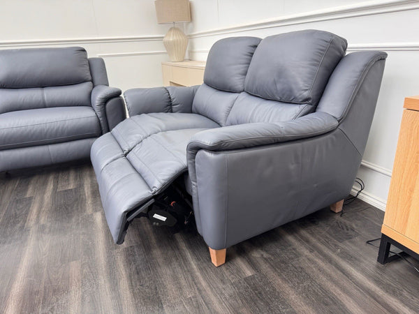 LA Z BOY Vienna Static 3 & Power Recliner 2 Seater Sofa Set Blue Leather2