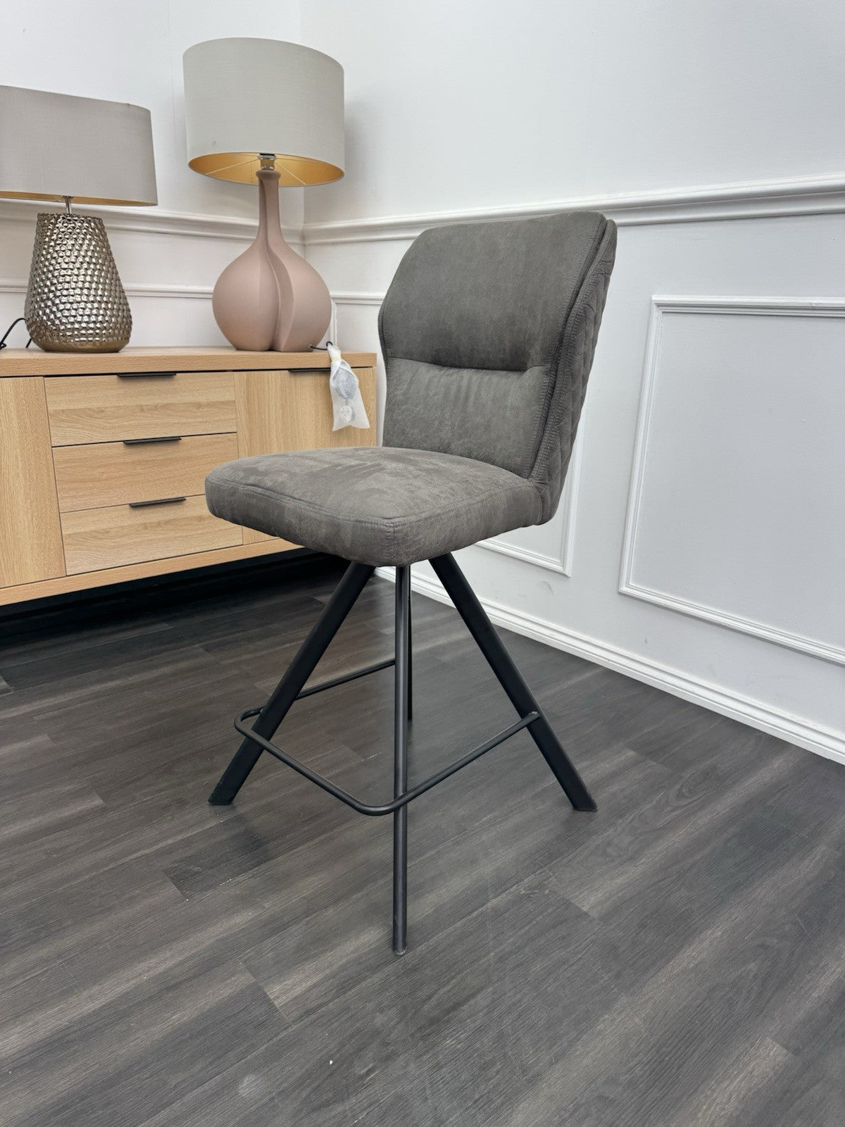 FV Loki Grey Fabric Swivel Dining Barstool With Handle (Choose Quantity)0