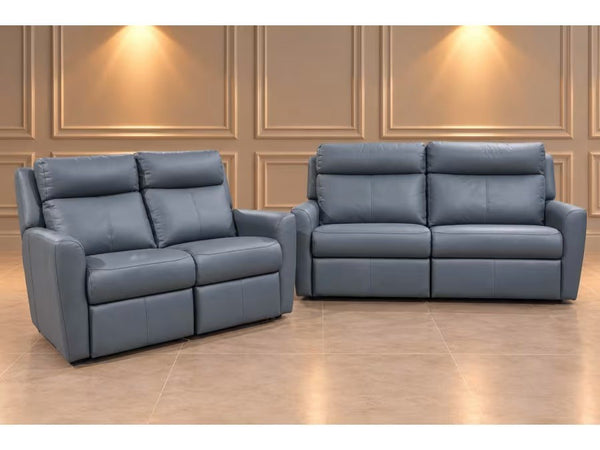 G Plan Wren ocean blue leather power recliner 3 seater + standard 2 seater sofa 0