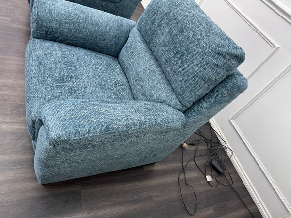 Furniture Village 2x Armchairs Power Recliner Blue Woven Fabric6