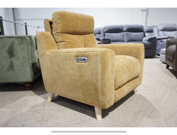 Barker and Stonehouse Mustard Chenille Fabric Power Recliner Armchair 0