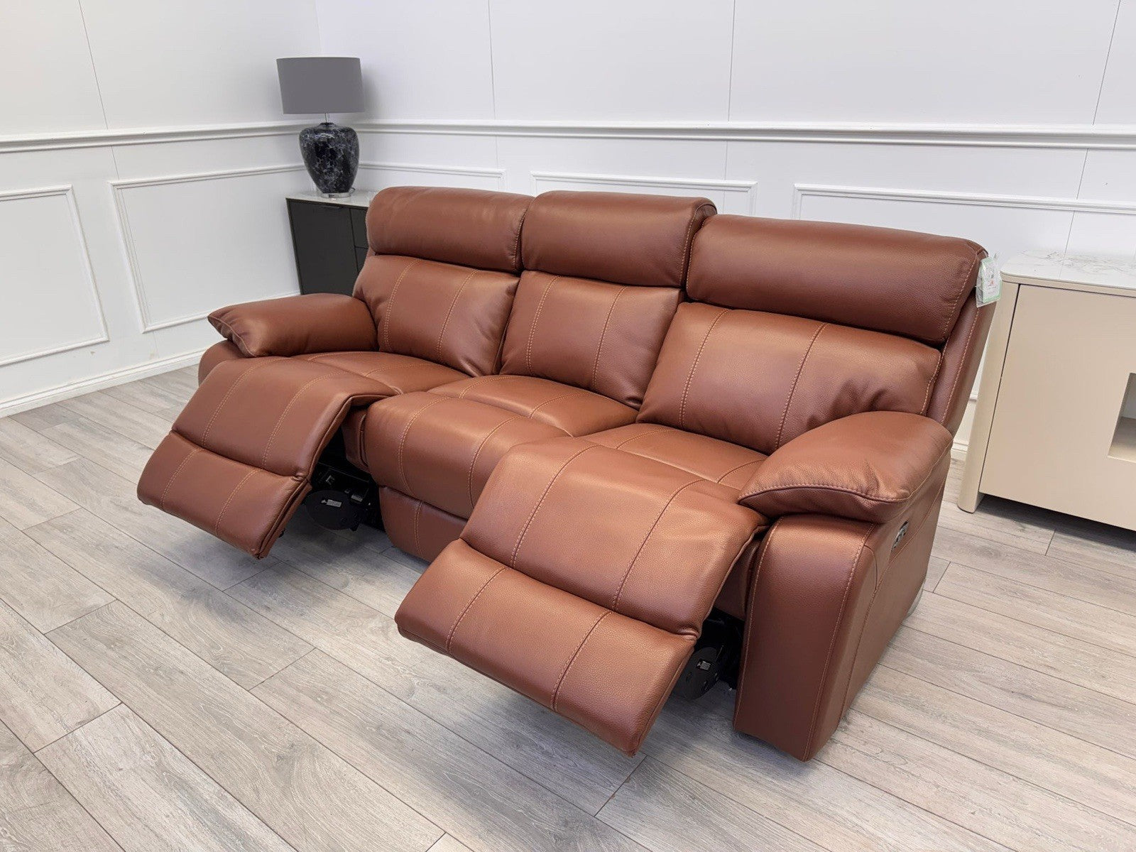 Furniture Village Moreno Power Recliner 3 Seater Sofa Brown Leather0