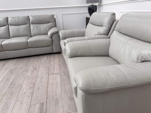Furniture Village Grey Genuine Leather Sofa 3 Seater Sofa + 2x Armchairs Set2