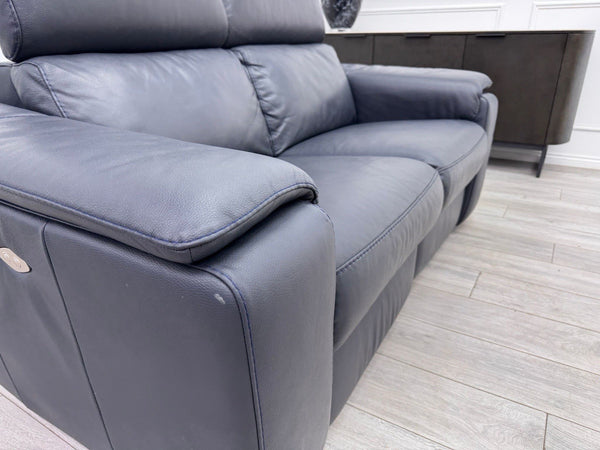 Nicoletti Davide 2 Seater Sofa Power Recliner Adjustable Headrests Navy Leather12