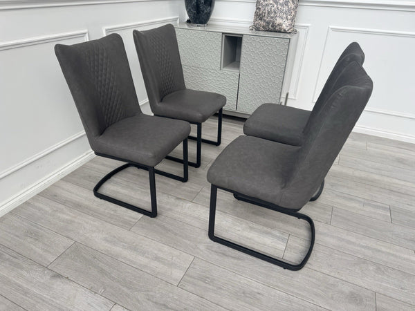 Furniture Village Bodahl Loki Set of 4 Grey Faux Suede Cantilever Dining Chairs3