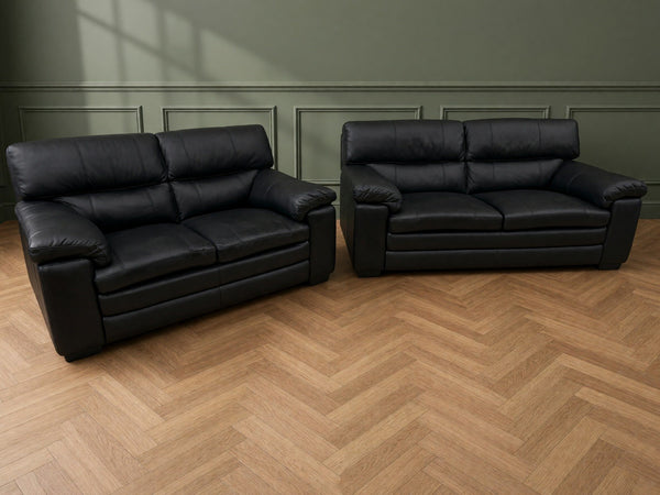 Furniture Village Cozee Black Leather Standard 3 & 2 Seater Sofa Set0