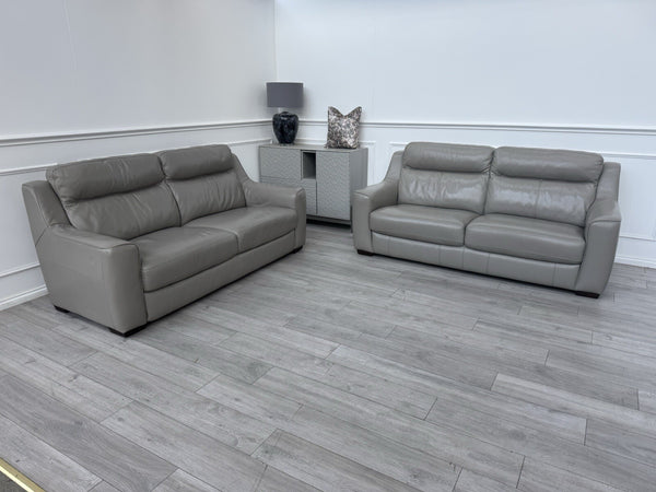 FURNITURE VILLAGE Light Taupe/Grey Genuine Leather Static 3 + 3 Seater Sofa Set9