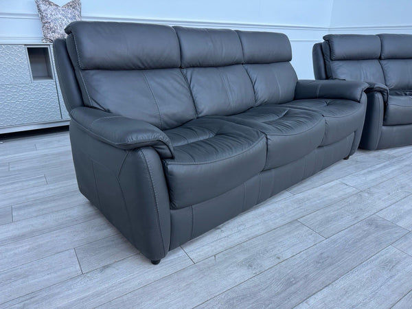 Furniture Village Charcoal Grey Static 3 + Power Recliner 2 Seater Sofa Set1