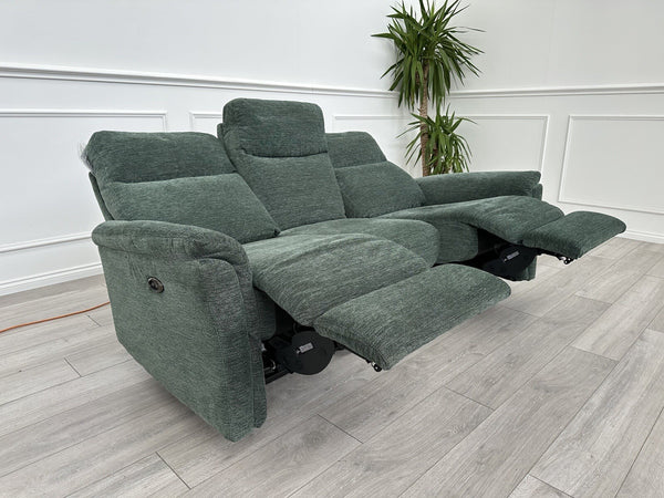 FURNITURE VILLAGE Piccolo Moss Green Fabric Power Recliner 3 Seater Sofa1
