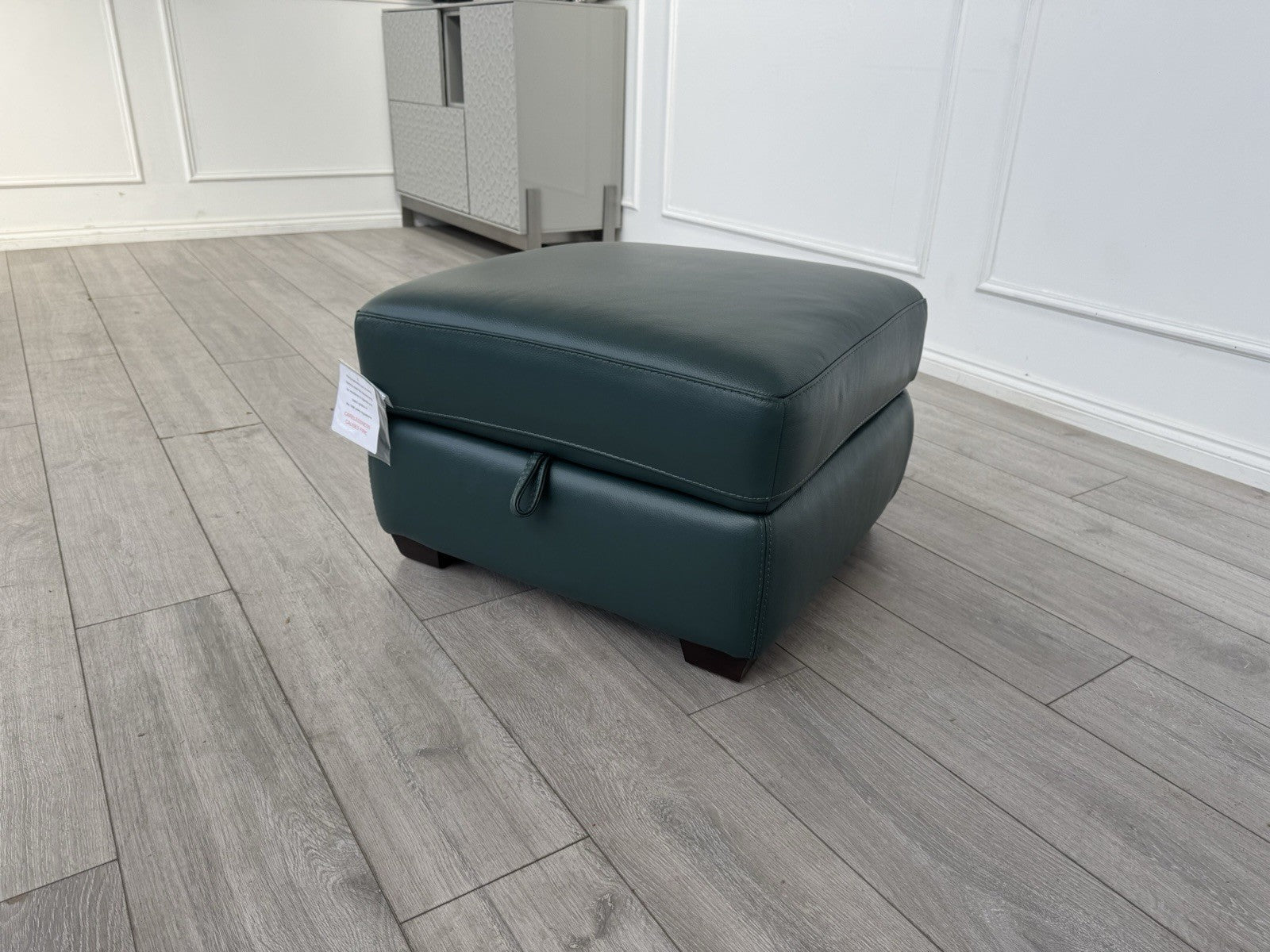 Furniture Village Green Leather Storage Footstool LINK MORENO STARLIGHT0