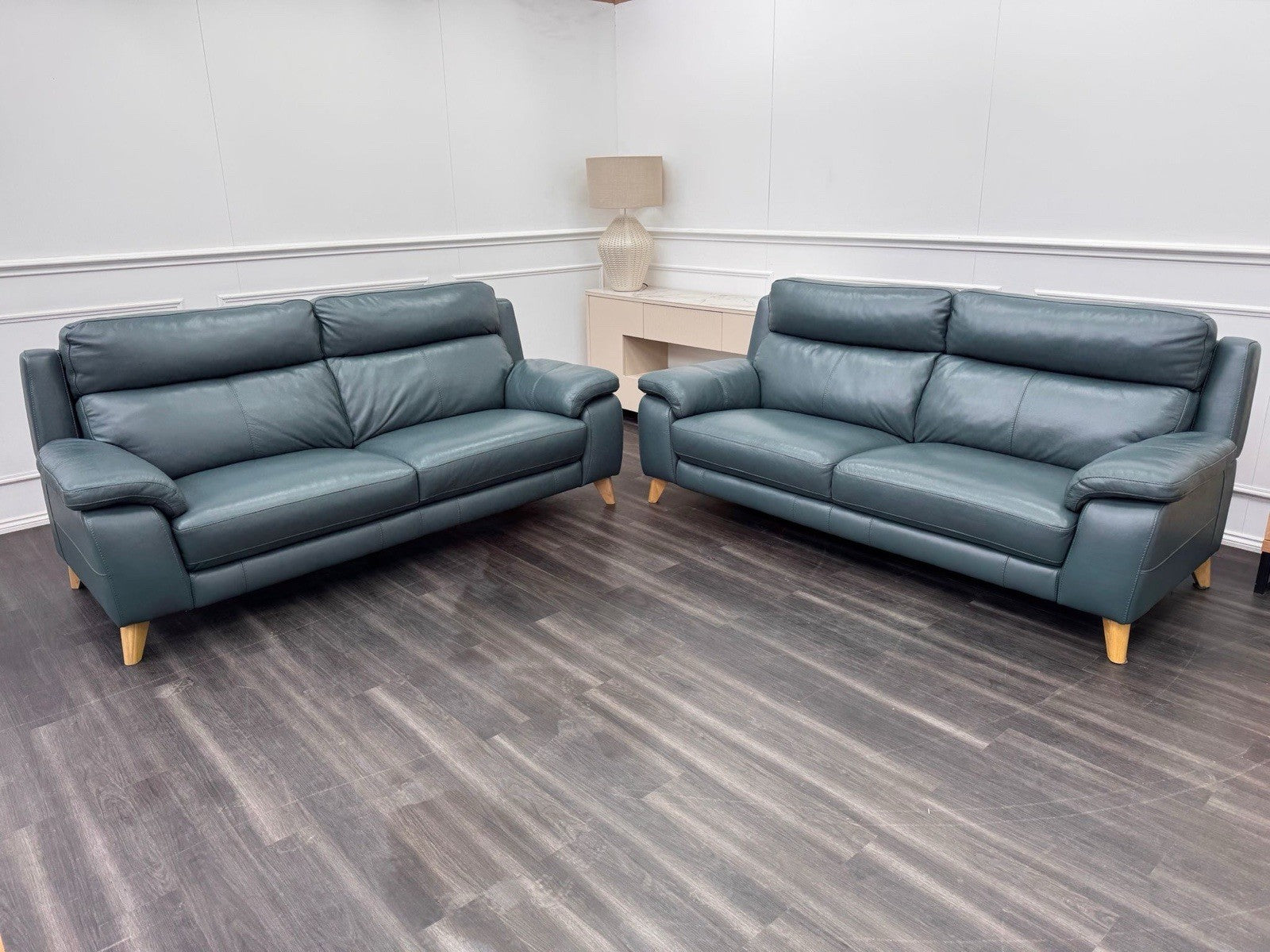 Furniture Village Missouri Static 3 & 2 Seater Sofa Set Lake Green Leather0