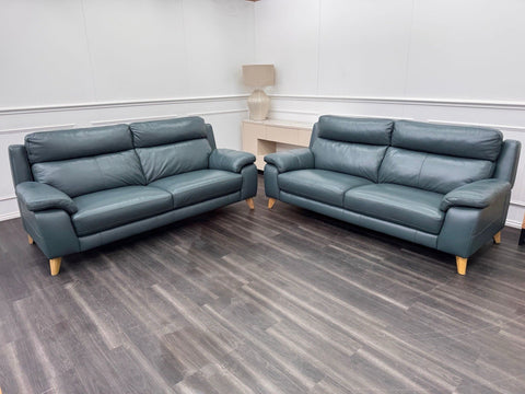 Furniture Village Missouri Static 3 & 2 Seater Sofa Set Lake Green Leather0