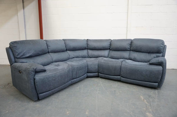 Furniture Village Link ocean blue suede fabric electric reclining Corner Sofa0