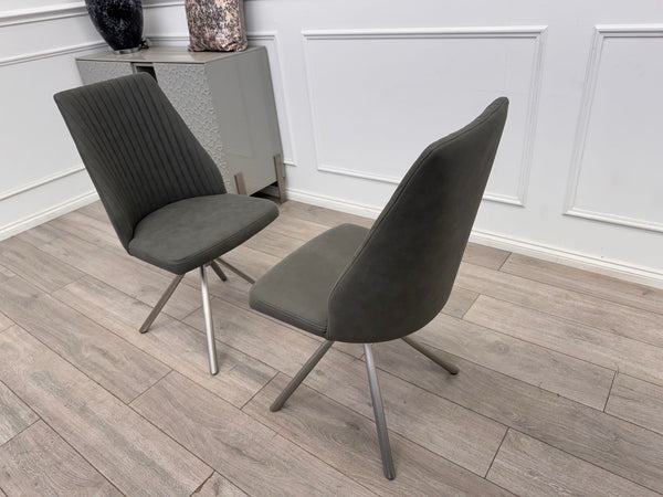 Furniture Village Grigio Pair of Grey Suede Swivel Dining Chairs4