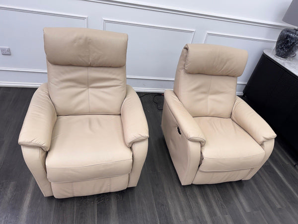 Furniture Village Rowen Beige Leather Pair Of Armchairs Power Recliner4