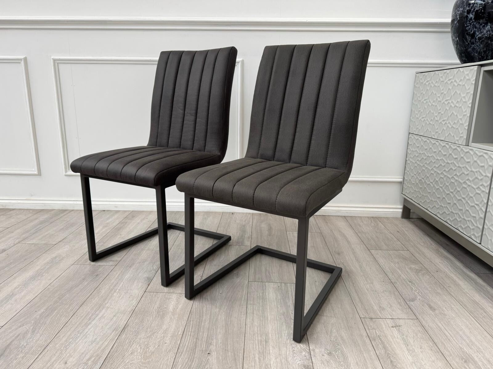 Furniture Village Grigio Pair of Charcoal Grey Suede Dining Chairs0