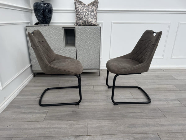 Furniture Village Warrior Taupe Faux Leather Pair Of 2 Cantilever Dining Chairs10