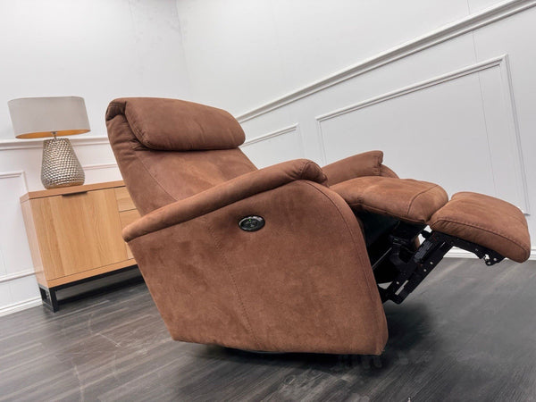Furniture Village Rowen Brown Fabric Armchair Power Recliner+Swivel+Rocking8