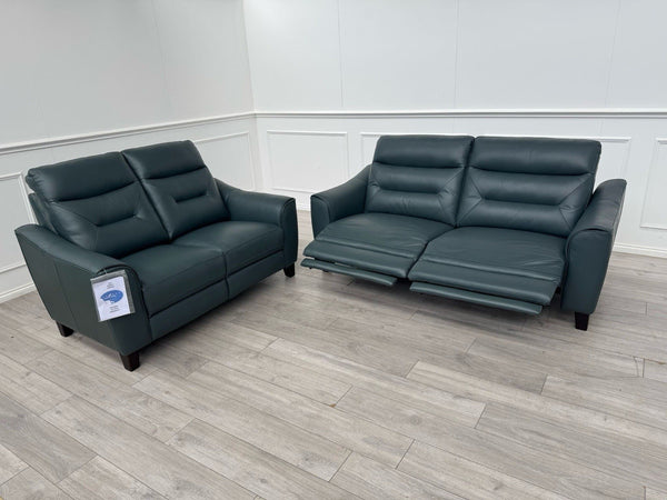 LAZYBOY MONZA STATIC 2 + 3 SEATER POWER RECLINER SOFA SET IN PETROL LEATHER2