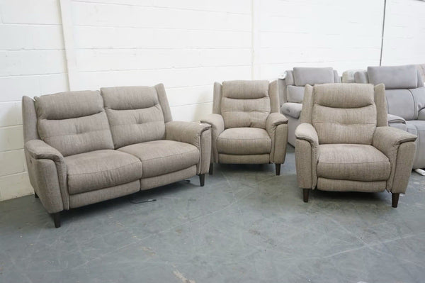 FV Grey mix cross weave fabric Power Recliner 2 seater + 2x Armchairs Sofa Set0