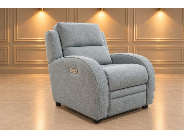 Parker Knoll Charleston blue mix herringbone fabric electric reclining arm chair0