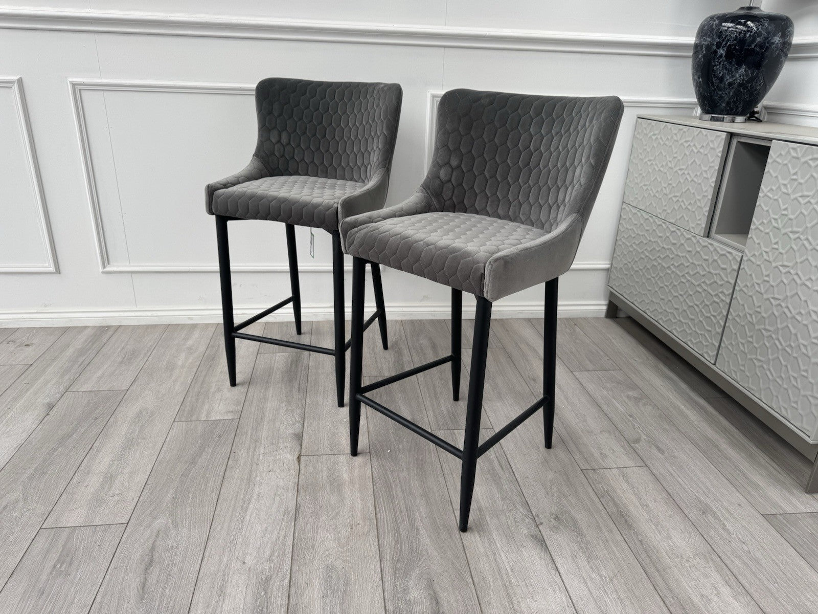 Furniture Village Osaka Grey Velvet Pair Of 2 Barstool Chairs0
