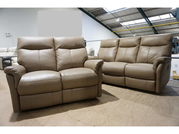 Furniture Village Taupe Leather Power Recliner 3 & 2 Seater Sofa Set0