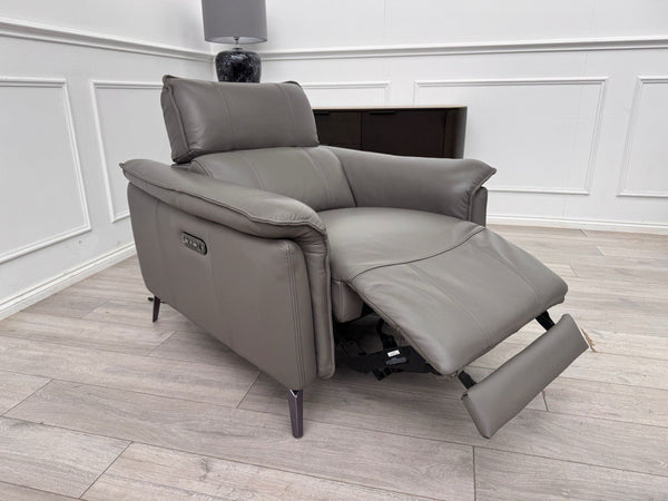 Furniture Village Jude Grey Leather Armchair Power Recliner Telescopic Headrest1