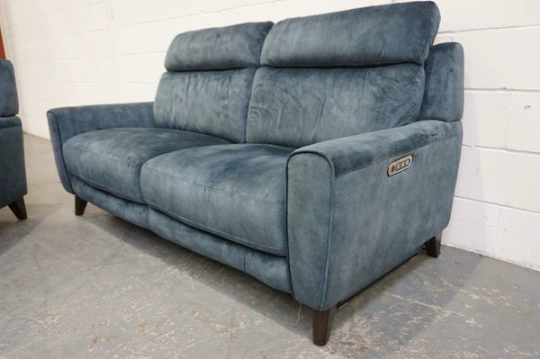 Furniture Village Zen blue velvet Power Recliner 3 + Static 2 Seater Sofa Set2