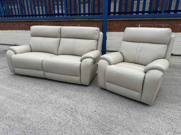 LA-Z-BOY WINCHESTER LEATHER POWER RECLINER 3 SEATER SOFA & ARMCHAIR SET - Cream19