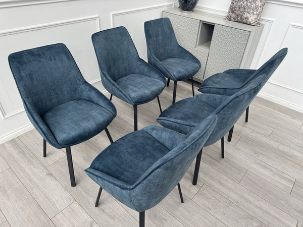Furniture Village Veja Navy Blue Velvet Set Of 6 Swivel Dining Chairs1