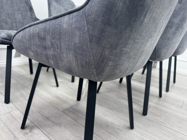 Furniture Village Veja Grey Velvet Set Of 6 Swivel Dining Chairs4