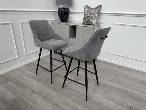Furniture Village Crete Pair Of 2 Swivel Barstool Chairs Dark Grey Fabric0