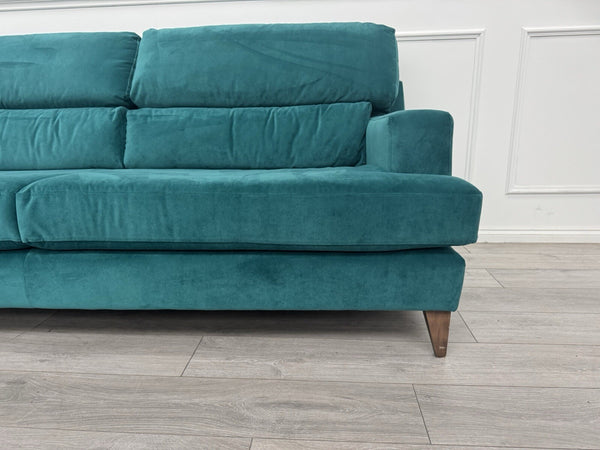 Furniture Village Lounge Co Romilly Teal Velvet Fabric 4 Seater Sofa RRP £21950