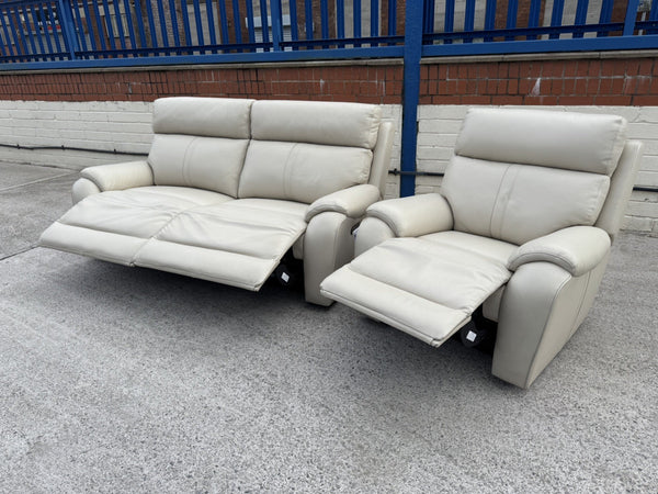 LA-Z-BOY WINCHESTER LEATHER POWER RECLINER 3 SEATER SOFA & ARMCHAIR SET - Cream0
