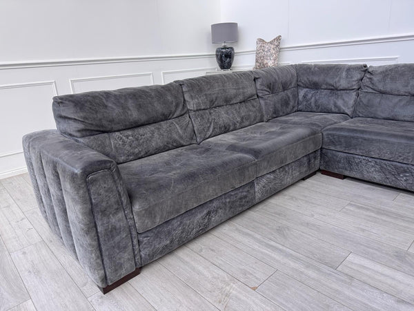 Sofology Maximo Large Corner Sofa Dark Grey Aniline Leather 3/CNR/317