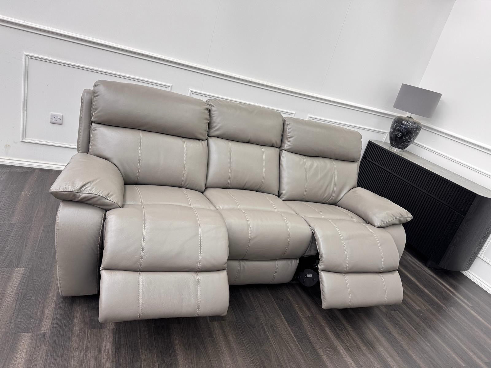 Furniture Village Moreno Power Recliner 3 Seater Sofa Grey Leather0