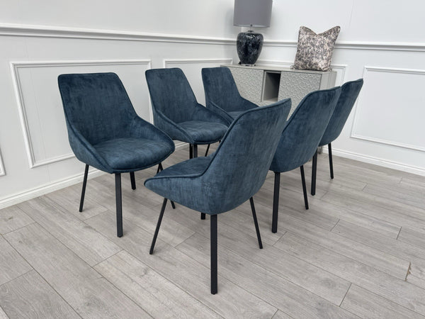 Furniture Village Veja Navy Blue Velvet Set Of 6 Swivel Dining Chairs0