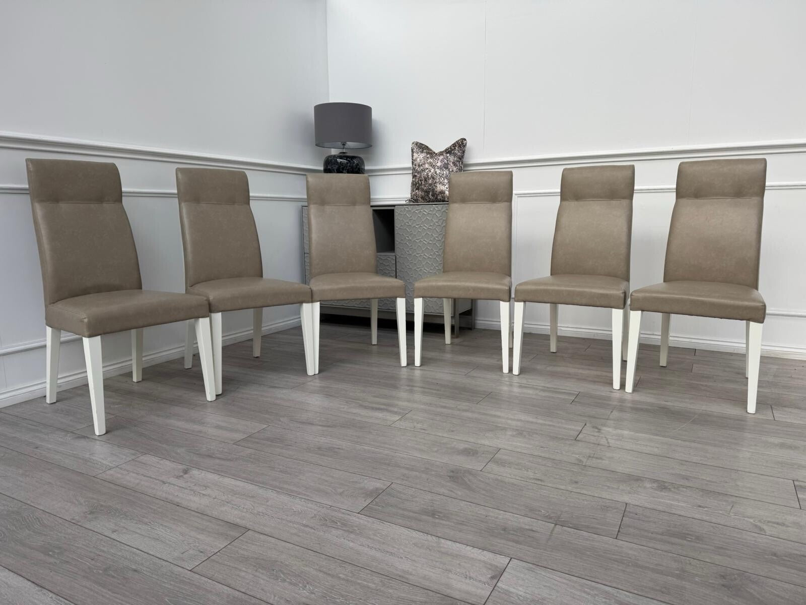 ALF Fascina Set of 6 Faux Leather Dining Chairs Taupe/ Cream RRP £3,4470