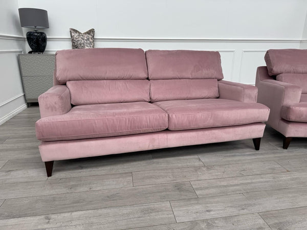 Furniture Village Lounge Co Romilly 3 Seater + Armchair Sofa Set Pink Velvet2