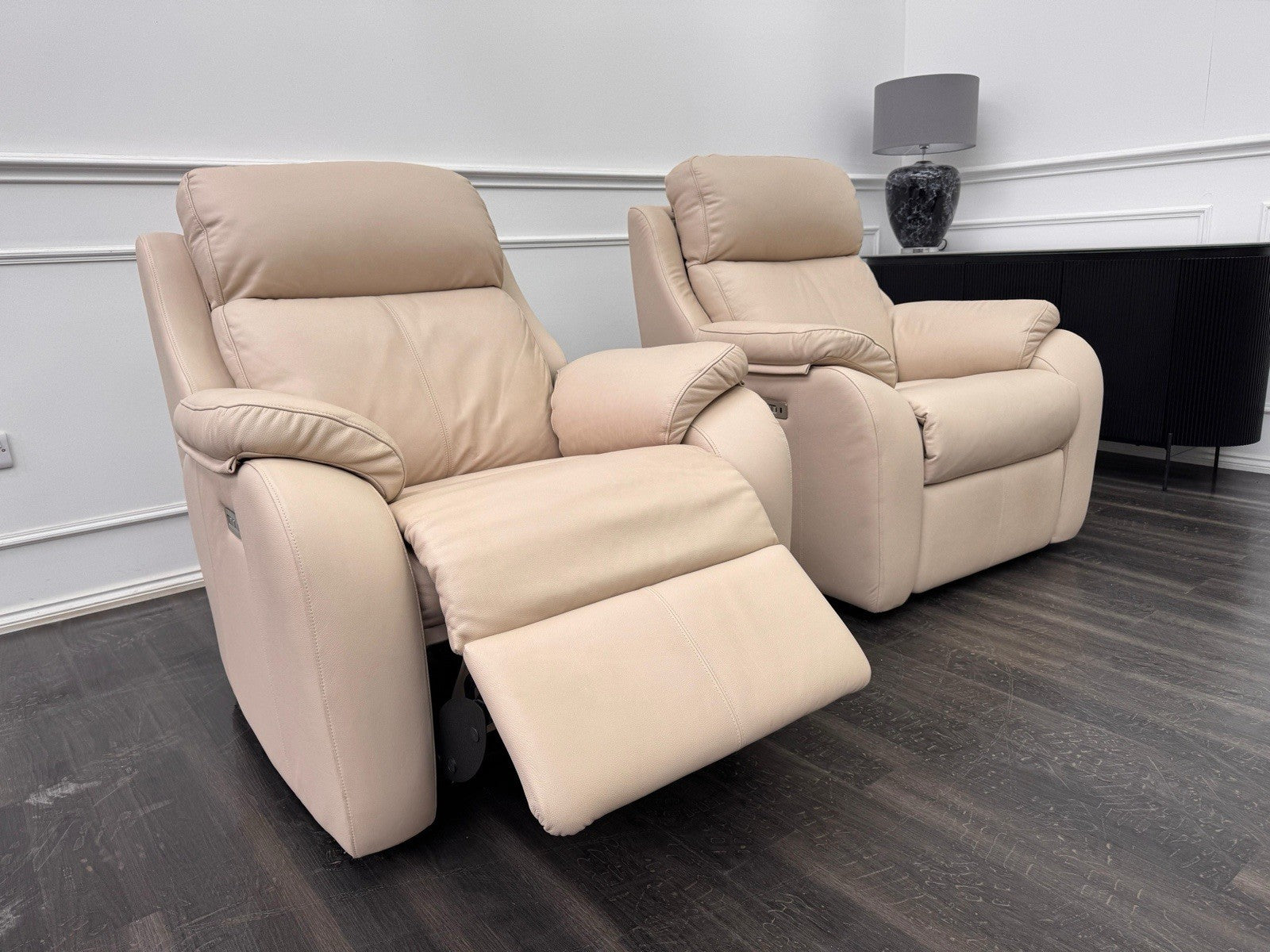 G Plan Kingsbury Beige / Taupe Leather Power Recliner Pair Of Armchairs0