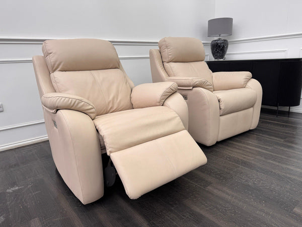 G Plan Kingsbury Beige / Taupe Leather Power Recliner Pair Of Armchairs0
